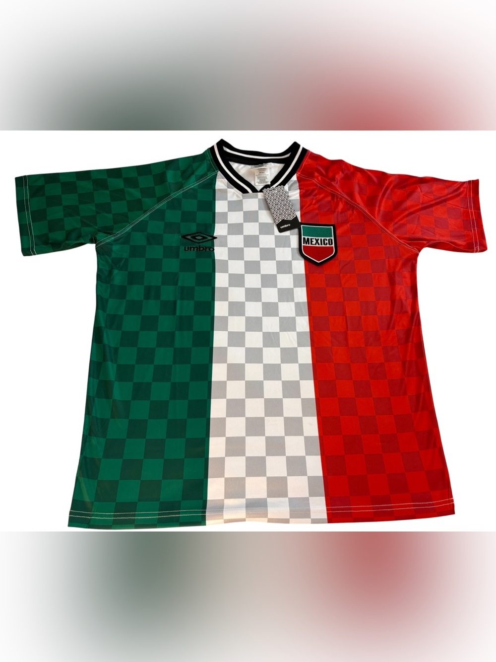 UMBRO Mexico Soccer Jersey Retro Checkered Style Men’s Sz Small NWT